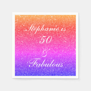 50 And Fabulous Birthday Pink Glitter Colorful Napkin