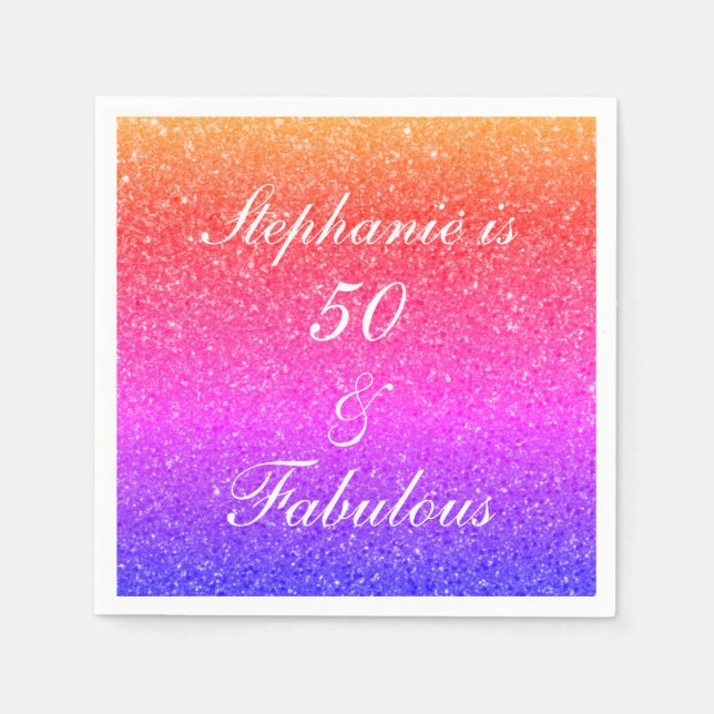 50 And Fabulous Birthday Pink Glitter Colourful Napkin (Front)