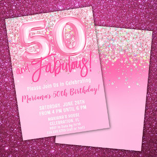 50 and Fabulous Birthday Pink Glitter Invitation