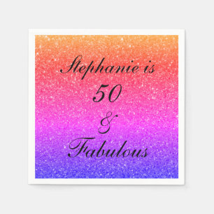50 And Fabulous Birthday Pink Glitter Ombre Black Napkin