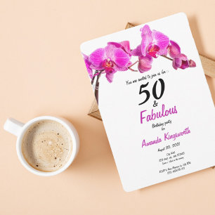 50 and fabulous birthday pink modern floral invitation