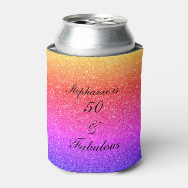 50 And Fabulous Birthday Pink Purple Glitter 2020 Can Cooler (Can Front)