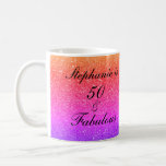 50 And Fabulous Birthday Pink Purple Glitter Black Coffee Mug<br><div class="desc">Designed with pretty,  girly and beautiful pink purple glittery background and personalised text template for name which you can edit,  this is perfect for the 50th birthday celebrations or gift!</div>