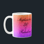 50 And Fabulous Birthday Pink Purple Glitter Black Coffee Mug<br><div class="desc">Designed with pretty,  girly and beautiful pink purple glittery background and personalised text template for name which you can edit,  this is perfect for the 50th birthday celebrations or gift!</div>