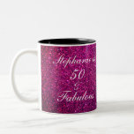 50 And Fabulous Birthday Pink Purple Glitter Girly Two-Tone Coffee Mug<br><div class="desc">Designed with pretty,  girly and beautiful pink purple glittery background and personalised text template for name which you can edit,  this is perfect for the 50th birthday celebrations or gift!</div>