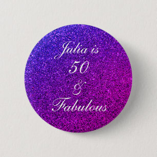 50 And Fabulous Birthday Pink Purple Glitter Ombre 6 Cm Round Badge