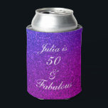 50 And Fabulous Birthday Pink Purple Glitter Ombre Can Cooler<br><div class="desc">Designed with pretty,  girly and beautiful pink purple glittery background and personalised text template for name which you can edit,  this is perfect for the 50th birthday celebrations or gifts or party favours!</div>