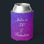 50 And Fabulous Birthday Pink Purple Glitter Ombre Can Cooler<br><div class="desc">Designed with pretty,  girly and beautiful pink purple glittery background and personalised text template for name which you can edit,  this is perfect for the 50th birthday celebrations or gifts or party favours!</div>