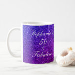 50 And Fabulous Birthday Pink Purple Glitter Ombre Coffee Mug<br><div class="desc">Designed with pretty,  girly and beautiful pink purple glittery background and personalised text template for name which you can edit,  this is perfect for the 50th birthday celebrations or gift!</div>