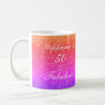 50 And Fabulous Birthday Pink Purple Glitter White Coffee Mug<br><div class="desc">Designed with pretty,  girly and beautiful pink purple glittery background and personalised text template for name which you can edit,  this is perfect for the 50th birthday celebrations or gift!</div>