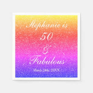 50 And Fabulous Birthday Pink Purple Glitter White Napkin