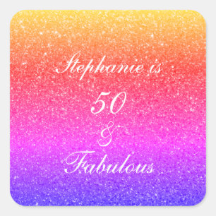 50 And Fabulous Birthday Pink Purple Glitter White Square Sticker