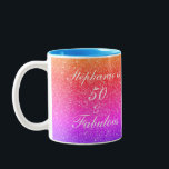 50 And Fabulous Birthday Pink Purple Glitter White Two-Tone Coffee Mug<br><div class="desc">Designed with pretty,  girly and beautiful pink purple glittery background and personalised text template for name which you can edit,  this is perfect for the 50th birthday celebrations or gift!</div>
