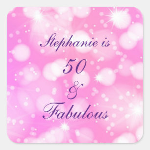 50 And Fabulous Birthday Pink Purple Glittery Square Sticker