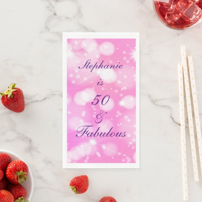 50 And Fabulous Birthday Pink Purple Rose Glitter Napkin (Insitu)