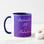 50 And Fabulous Birthday Pink White Purple Glitter Mug<br><div class="desc">Designed with pretty,  girly and beautiful pink purple glittery background and personalised text template for name which you can edit,  this is perfect for the 50th birthday celebrations or gift!</div>
