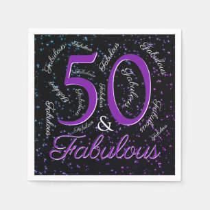 50 And Fabulous Birthday Purple Black Elegant Napkin