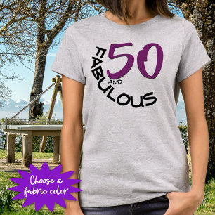 50 and Fabulous Birthday Purple & Black Typography T-Shirt