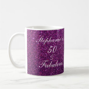 50 And Fabulous Birthday Purple Glitter Gift Favor Coffee Mug