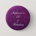 50 And Fabulous Birthday Purple Glitter Ombre Chic 6 Cm Round Badge<br><div class="desc">Designed with pretty,  girly and beautiful purple glittery background and personalised text template for name which you can edit,  this is perfect for the 50th birthday celebrations!</div>