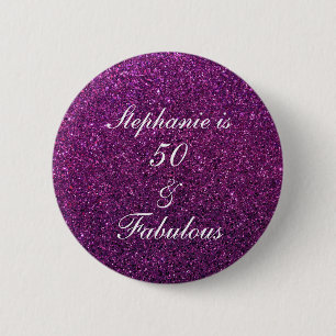 50 And Fabulous Birthday Purple Glitter Ombre Chic 6 Cm Round Badge