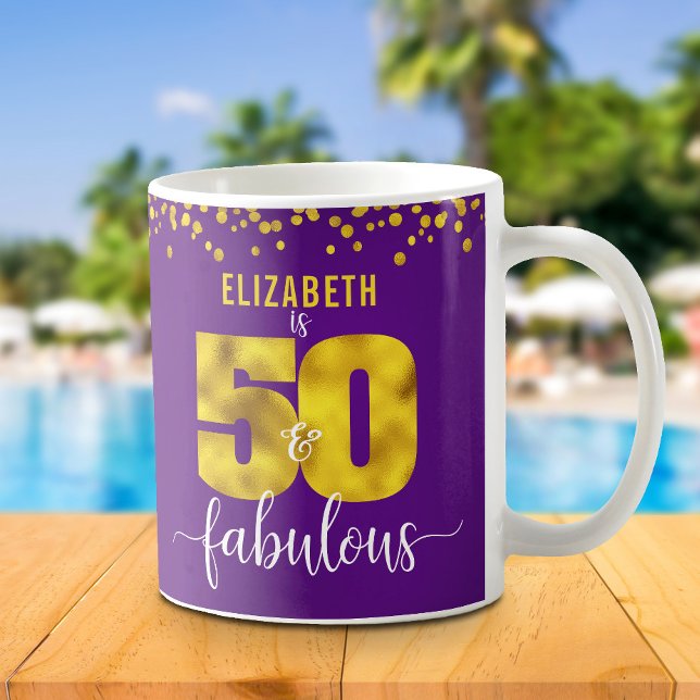 50 and fabulous birthday purple gold foil dots coffee mug (Creator Uploaded)