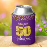 50 and fabulous birthday purple gold glitter dots can cooler<br><div class="desc">“50 and fabulous.” Own it and usher in 50 with style! This stunning, modern, graphic faux gold foil “50” and dots on a purple background, 50th birthday personalised can cooler will help make her birthday special. Matching and coordinating invitations, envelopes, labels, paper napkins, paper plates, mugs and other items are...</div>