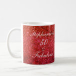 50 And Fabulous Birthday Red Glitter White Modern Coffee Mug<br><div class="desc">Designed with pretty,  girly and beautiful red glittery background and personalised text template for name which you can edit,  this is perfect for the 50th birthday celebrations or gift!</div>