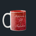 50 And Fabulous Birthday Red Glitter White Modern Two-Tone Coffee Mug<br><div class="desc">Designed with pretty,  girly and beautiful red glittery background and personalised text template for name which you can edit,  this is perfect for the 50th birthday celebrations or gift!</div>