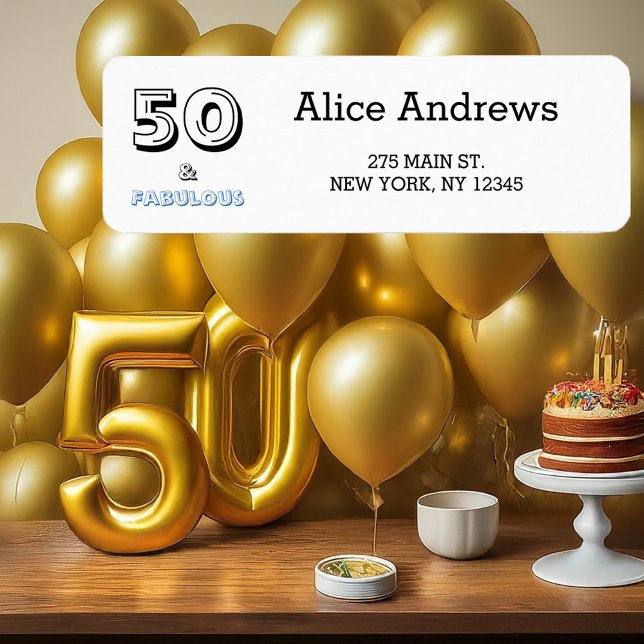 50 and Fabulous Birthday Return Address Label (Front with Background)