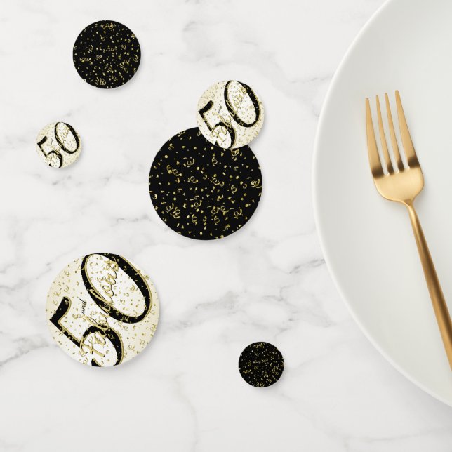 50 and Fabulous birthday Script black/Gold Fun Confetti (Group)