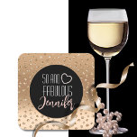 50 and Fabulous Birthday Sparkle Gold Black Blush  Square Paper Coaster<br><div class="desc">These coasters are perfect to toast that 50 and Fabulous Lady!  They will add sparkle and glam to the big celebration ... . you can add a personal message and her name too!</div>