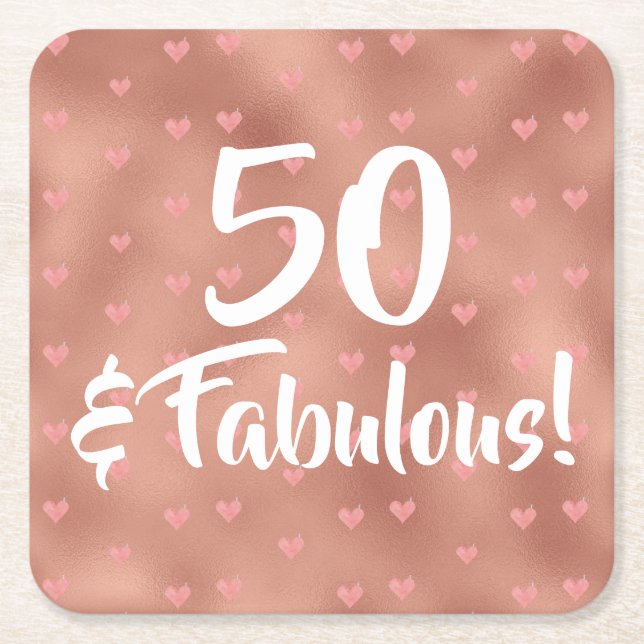 50 and Fabulous Birthday Square Paper Coaster (Front)