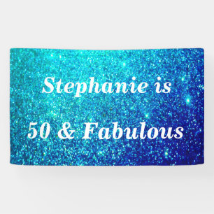50 And Fabulous Birthday Teal Blue Glitter Sparkly Banner