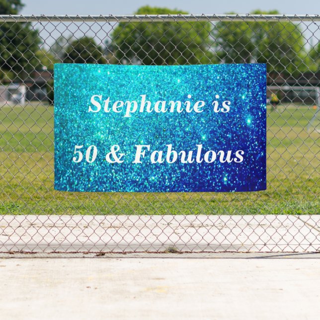 50 And Fabulous Birthday Teal Blue Glitter Sparkly Banner (Insitu)