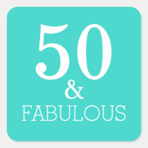 50 And Fabulous Birthday White Turquoise Blue Square Sticker