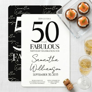 50 and Fabulous Black 50th Birthday Elegant Invitation