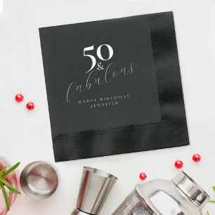 50 and Fabulous Black 50th Birthday Party Foil Napkins