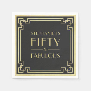 50 and Fabulous Black and Gold Art Deco Birthday Napkin