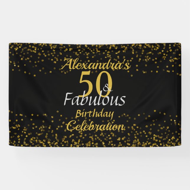 50 and Fabulous Black and Gold Banner (Horizontal)