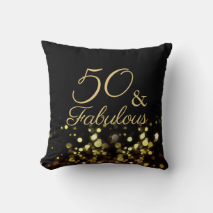 50 and Fabulous Black and Gold Birthday Cushion