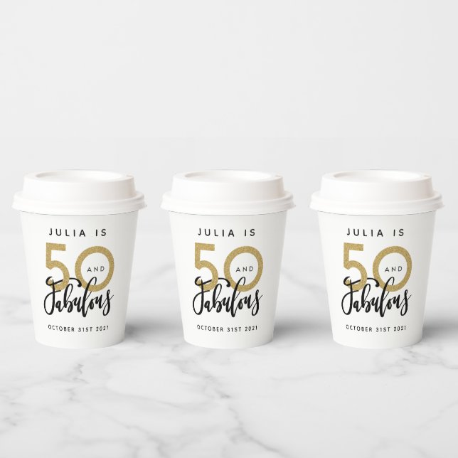 50 and fabulous black and gold birthday  paper cups (Multi)
