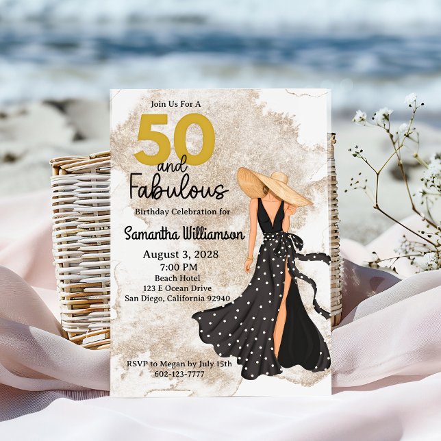 50 and Fabulous Black and Gold Birthday Party Invitation (Creator Uploaded)