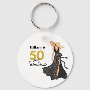 50 and Fabulous black and Gold Birthday Party Key Ring