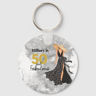 50 and Fabulous black and Gold Birthday Party Key Ring