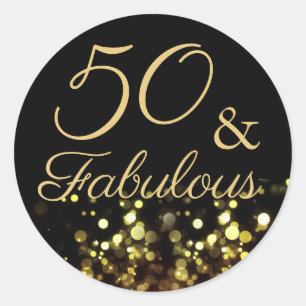 50 and Fabulous Black and Gold Birthday Sticker