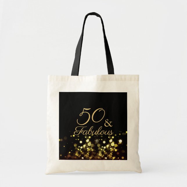 50 and Fabulous Black and Gold Birthday Tote Bag (Front)
