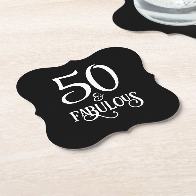 50 and Fabulous Black and Gold Paper Coaster (Angled)