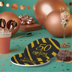 50 and Fabulous Black and Gold Paper Plate