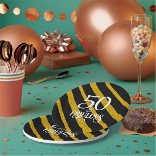 50 and Fabulous Black and Gold Paper Plate